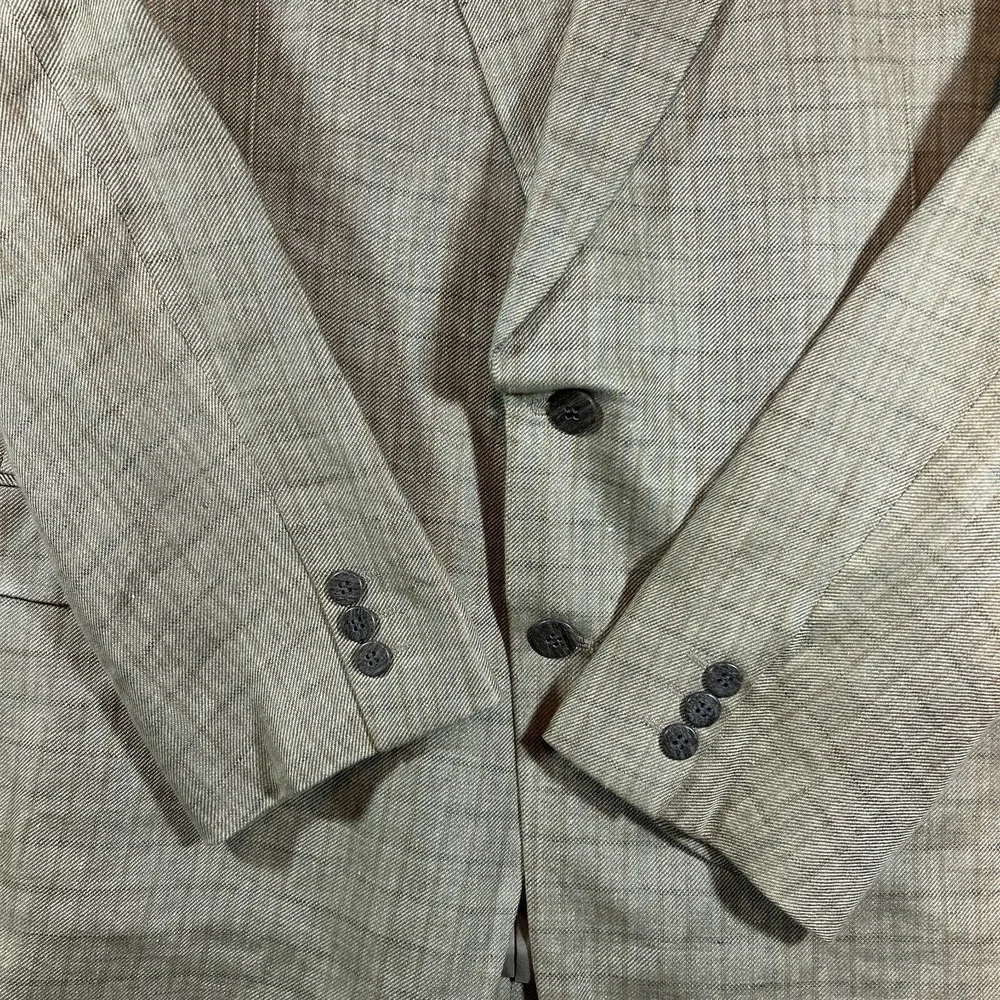 D'Urban Jacket‎ Mens 44 Beige 100% Linen Plaid Sport Coat Blazer Vtg Old Money